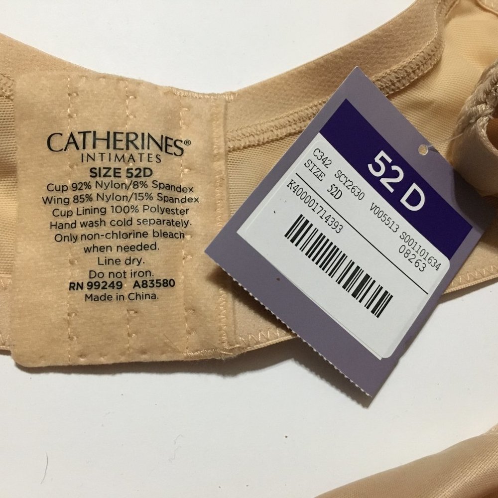 Catherines Smooth Comfort No Wire Bra Lace Adjustable Beige Tan Plus Size 52D - Picture 3 of 3